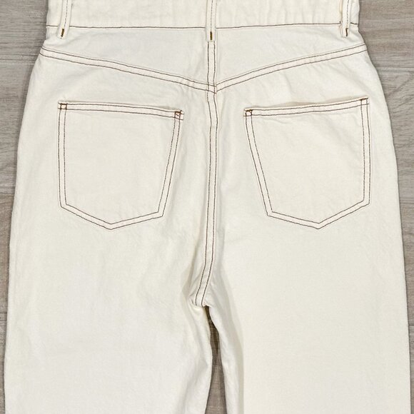 Zara Cotton Denim Jumpsuit Boilersuit with Contrast Topstitching in Ecru Size XS - Picture 14 of 16